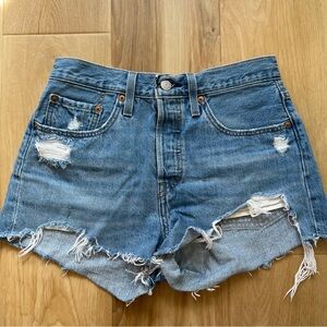 Levi's 501 Blue Jean Shorts High-Waisted Distressed Size 27